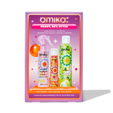 image of amika ready, set, style holiday gift set box. set includes: brooklyn bombshell blowout spray, perk up 1.8 oz, and un.done texture spray 5.3 oz