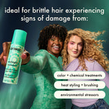 image of two smiling models, one holds midnight mender overnight treatment. title reads: "ideal for brittle hair experiencing signs of damage from: color + chemical treatments, heat styling + brushing, environmental stressors"