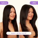 before + after images of a model before and after using the rising star volumizing finishing spray. text: instant+ all day root lift*. *based on a visual expert grading evaluation of 31 subjects.