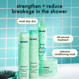 strengthen and reduce breakage in the shower with these kure staples: the kure strength repair shampoo and conditioner wash duo, the 60-second kure multi-task strength treatment, and the intensive conditioning kure intense strength repair mask. 