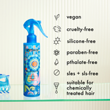 hydro rush leave-in conditioner is silicone-free, vegan, cruelty-free, paraben-free, color-sfe, SLES + SLS-free, phthalate-free, suitable for chemically treated hair