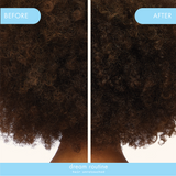 before and after of dream routine on model with 4c hair. image on the left side is before use and the image on the right depicts hair post-use. hair is untouched. 