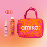 amika x TELETIES necessities set | hair ties essentials bag + perk up plus + reset cleansing oil